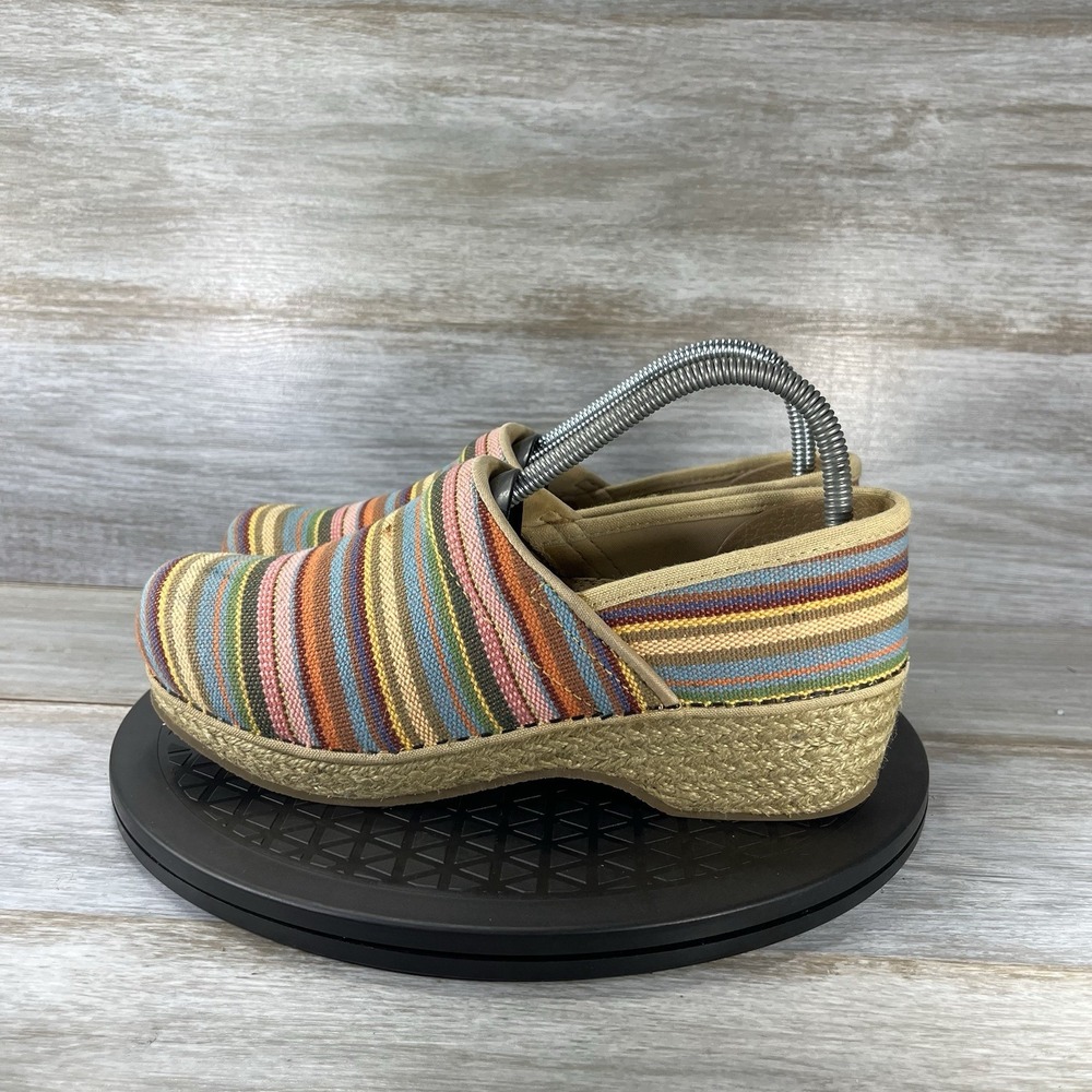 Dansko Vegan Cabana Multicolor Striped Woven Jute Heel Clogs Size EU 39 US 8.5-9